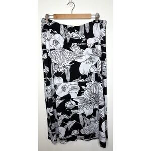 Vintage NYCC Maxi Skirt Large Floral Elastic Stretch Liquid Knit Slinky Travel L